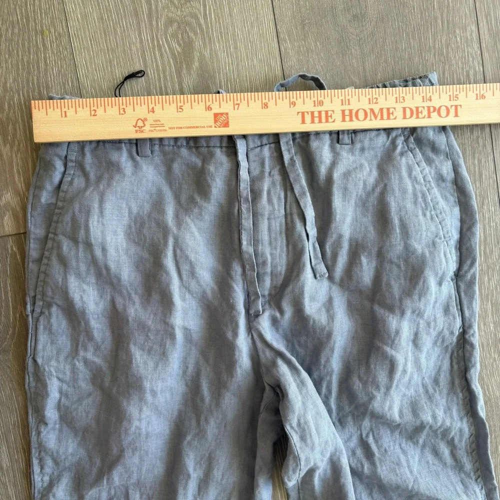 Zara Man 100% Linen Light Blue Drawstring Trousers Pants Size Medium 31